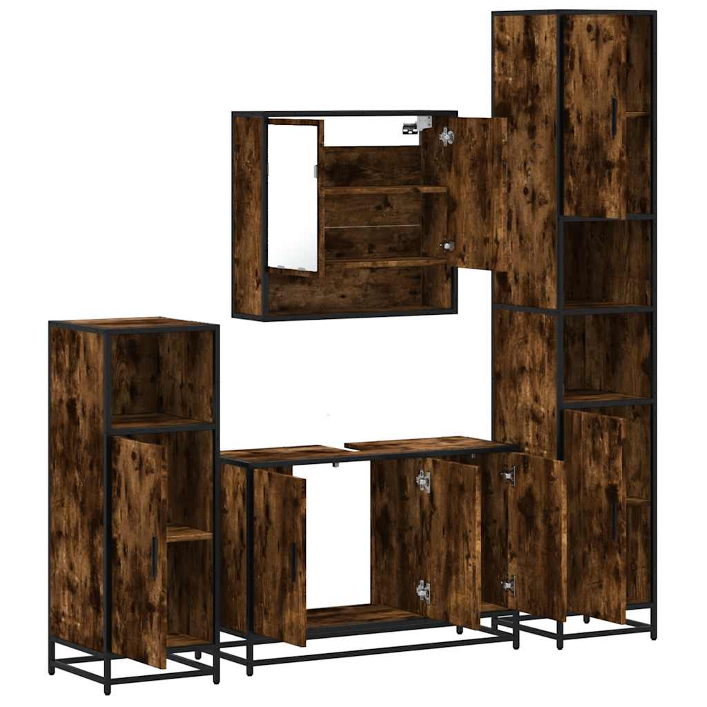 vidaXL 4 Piece Bathroom Furniture Set Smoked Oak Engineered Wood