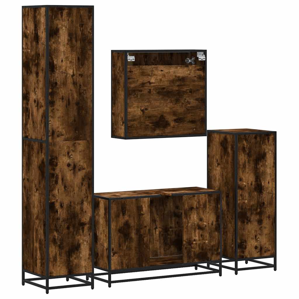 vidaXL 4 Piece Bathroom Furniture Set Smoked Oak Engineered Wood