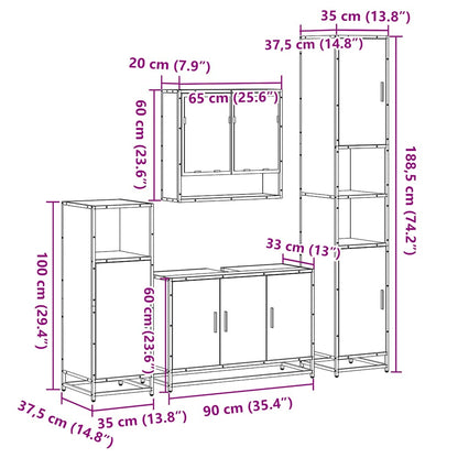 vidaXL 4 Piece Bathroom Furniture Set Smoked Oak Engineered Wood