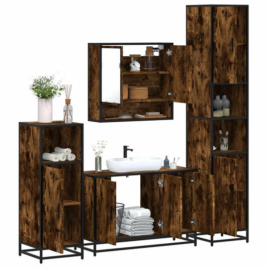 vidaXL 4 Piece Bathroom Furniture Set Smoked Oak Engineered Wood