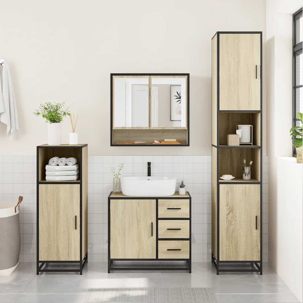 vidaXL 4 Piece Bathroom Furniture Set Sonoma Oak Engineered Wood