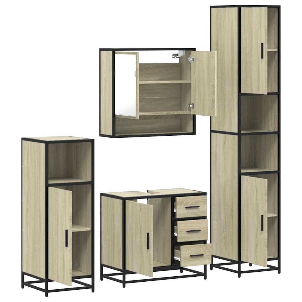 vidaXL 4 Piece Bathroom Furniture Set Sonoma Oak Engineered Wood