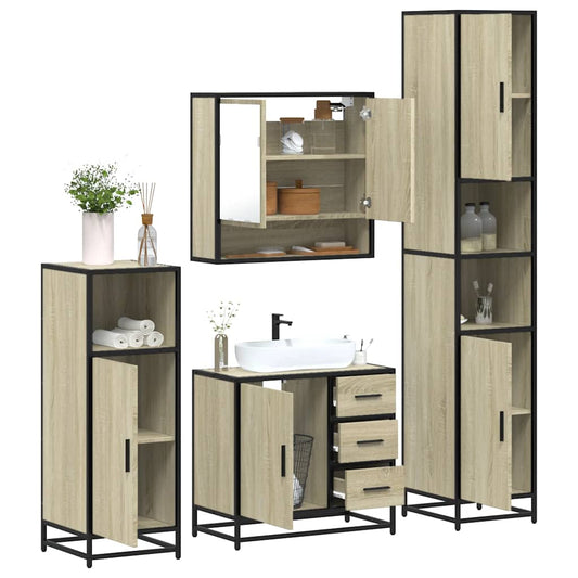 vidaXL 4 Piece Bathroom Furniture Set Sonoma Oak Engineered Wood