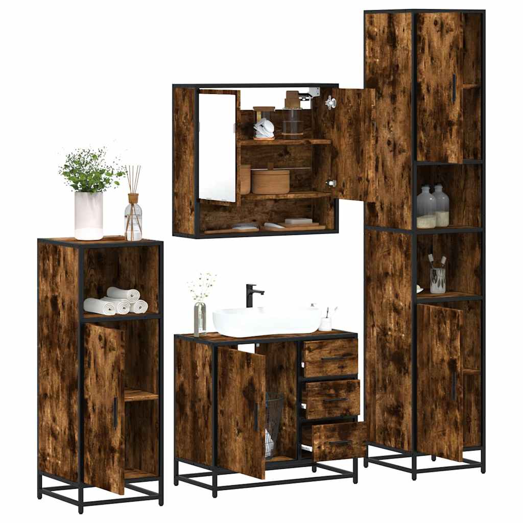 vidaXL 4 Piece Bathroom Furniture Set Smoked Oak Engineered Wood