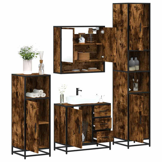 vidaXL 4 Piece Bathroom Furniture Set Smoked Oak Engineered Wood