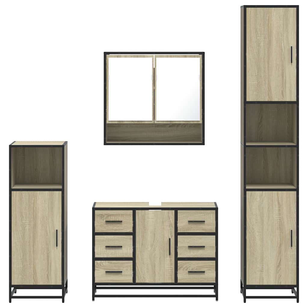 vidaXL 4 Piece Bathroom Furniture Set Sonoma Oak Engineered Wood