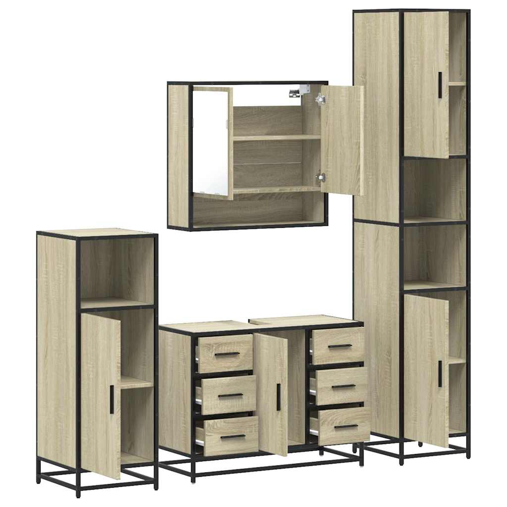 vidaXL 4 Piece Bathroom Furniture Set Sonoma Oak Engineered Wood