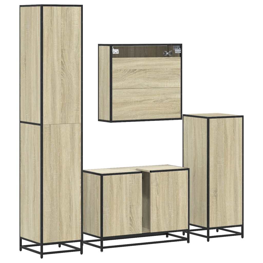 vidaXL 4 Piece Bathroom Furniture Set Sonoma Oak Engineered Wood