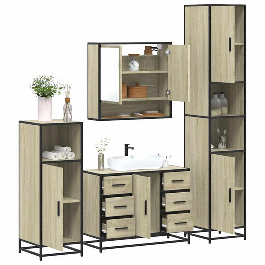 vidaXL 4 Piece Bathroom Furniture Set Sonoma Oak Engineered Wood