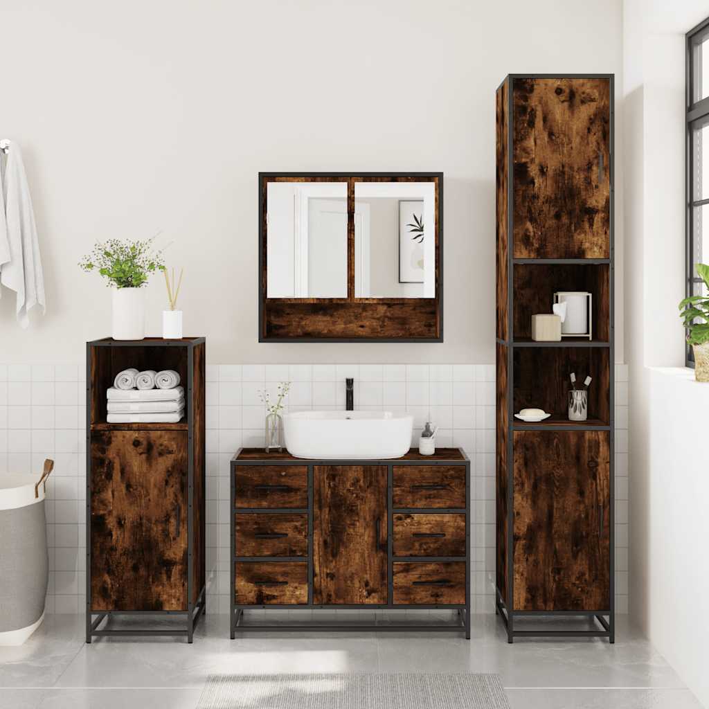 vidaXL 4 Piece Bathroom Furniture Set Smoked Oak Engineered Wood