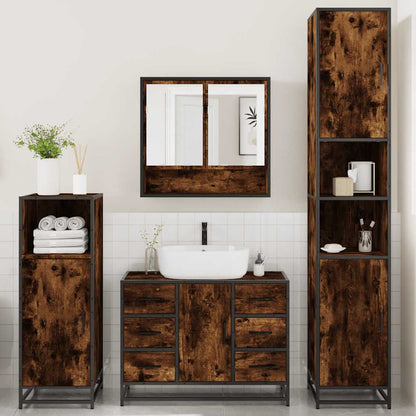 vidaXL 4 Piece Bathroom Furniture Set Smoked Oak Engineered Wood