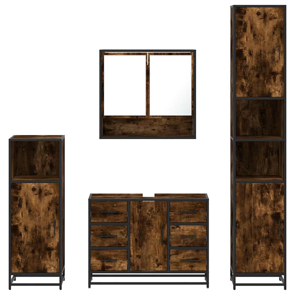 vidaXL 4 Piece Bathroom Furniture Set Smoked Oak Engineered Wood