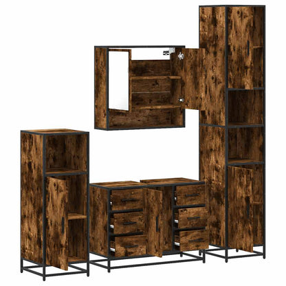 vidaXL 4 Piece Bathroom Furniture Set Smoked Oak Engineered Wood