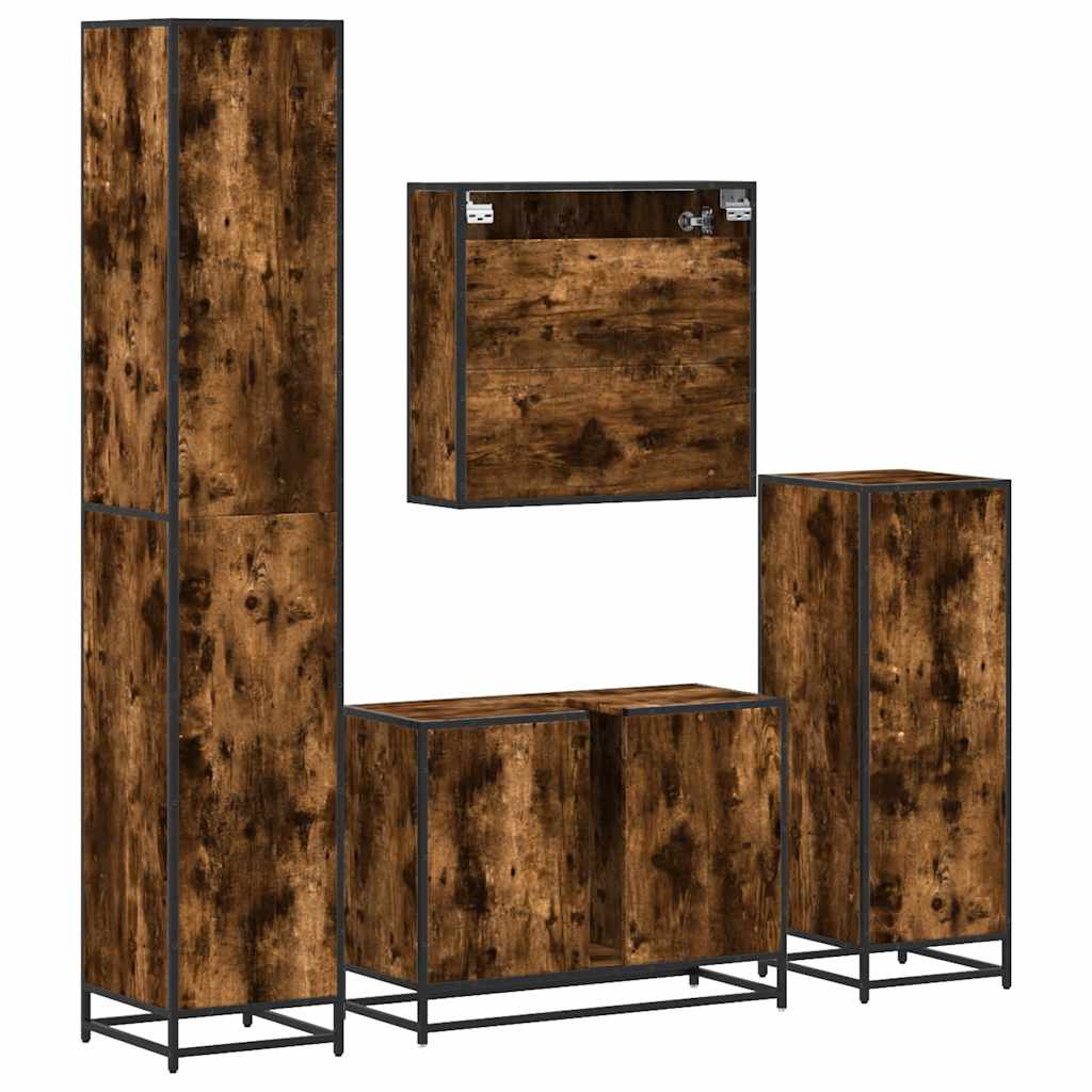 vidaXL 4 Piece Bathroom Furniture Set Smoked Oak Engineered Wood