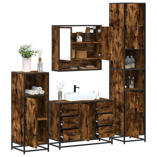 vidaXL 4 Piece Bathroom Furniture Set Smoked Oak Engineered Wood