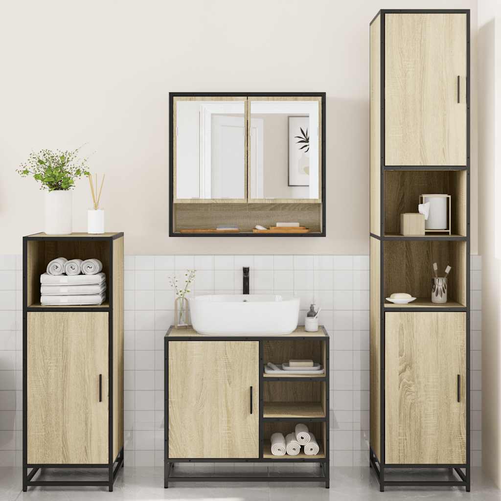 vidaXL 4 Piece Bathroom Furniture Set Sonoma Oak Engineered Wood