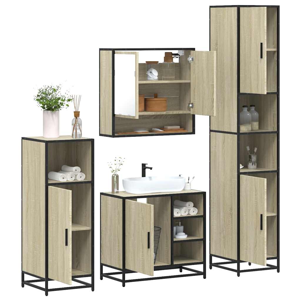 vidaXL 4 Piece Bathroom Furniture Set Sonoma Oak Engineered Wood