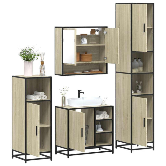 vidaXL 4 Piece Bathroom Furniture Set Sonoma Oak Engineered Wood