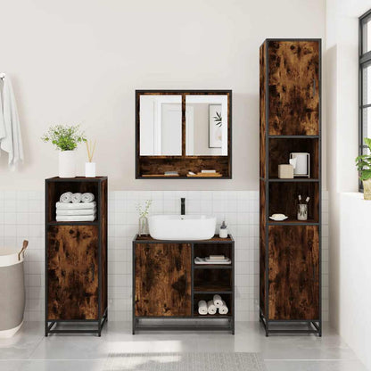 vidaXL 4 Piece Bathroom Furniture Set Smoked Oak Engineered Wood
