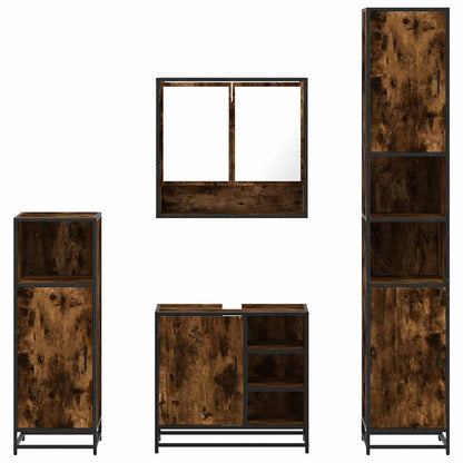 vidaXL 4 Piece Bathroom Furniture Set Smoked Oak Engineered Wood