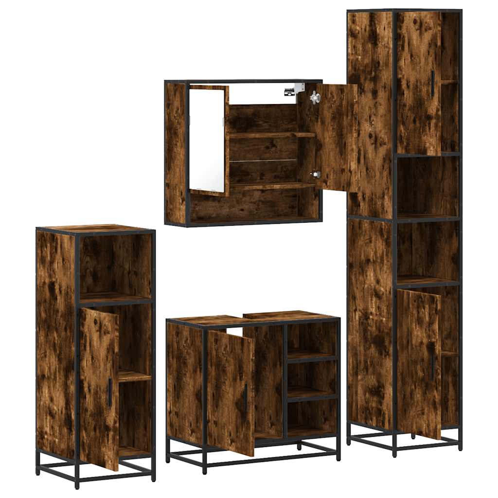 vidaXL 4 Piece Bathroom Furniture Set Smoked Oak Engineered Wood