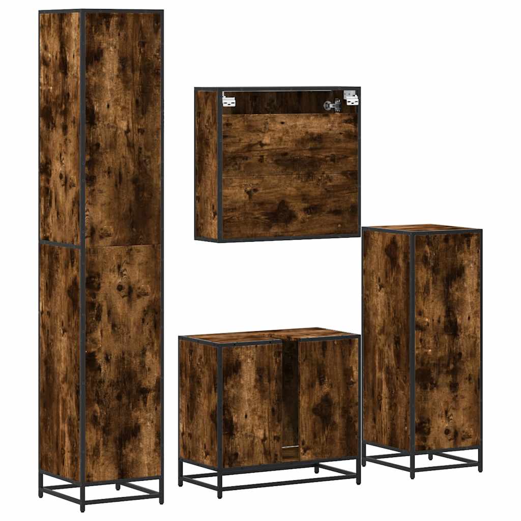 vidaXL 4 Piece Bathroom Furniture Set Smoked Oak Engineered Wood