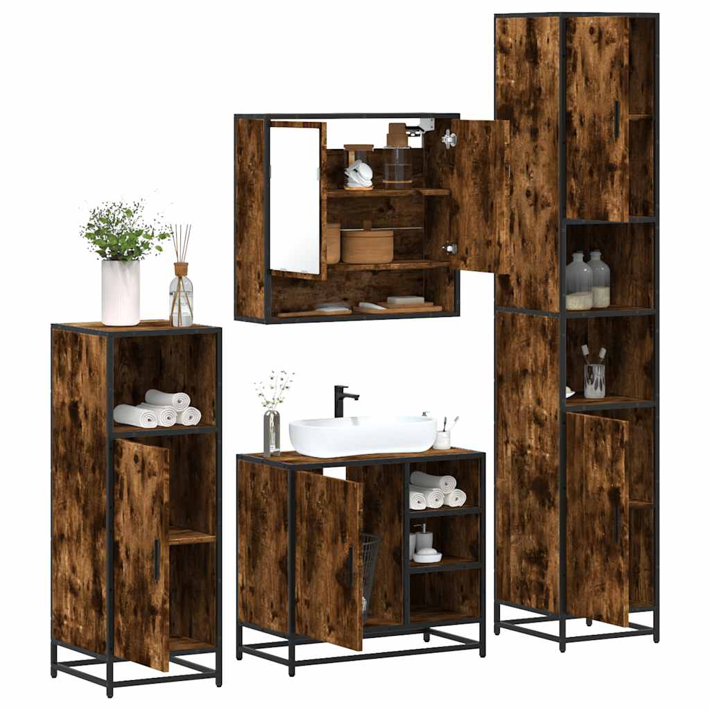 vidaXL 4 Piece Bathroom Furniture Set Smoked Oak Engineered Wood