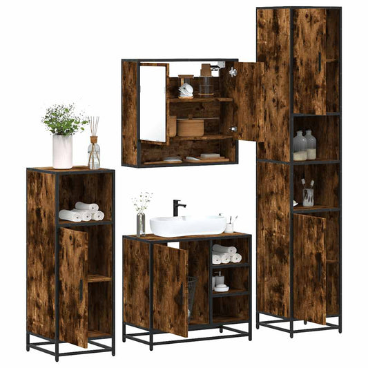vidaXL 4 Piece Bathroom Furniture Set Smoked Oak Engineered Wood