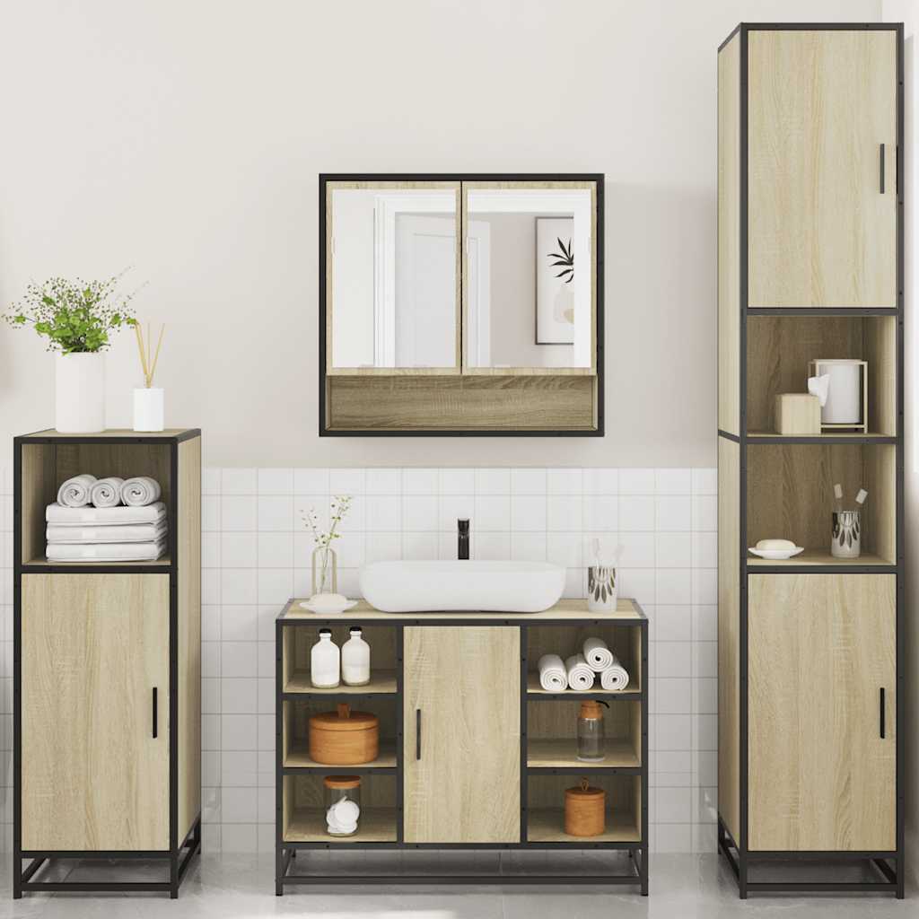 vidaXL 4 Piece Bathroom Furniture Set Sonoma Oak Engineered Wood