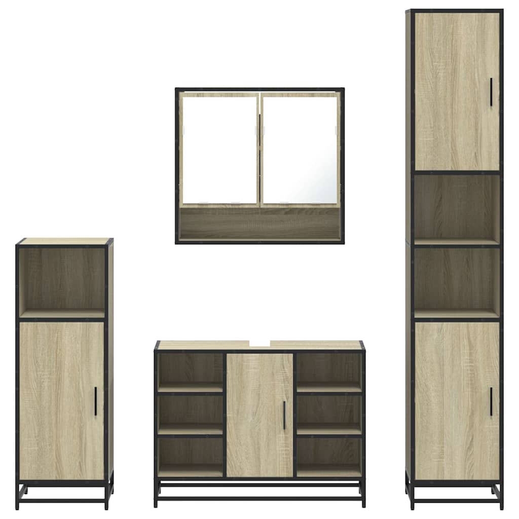 vidaXL 4 Piece Bathroom Furniture Set Sonoma Oak Engineered Wood