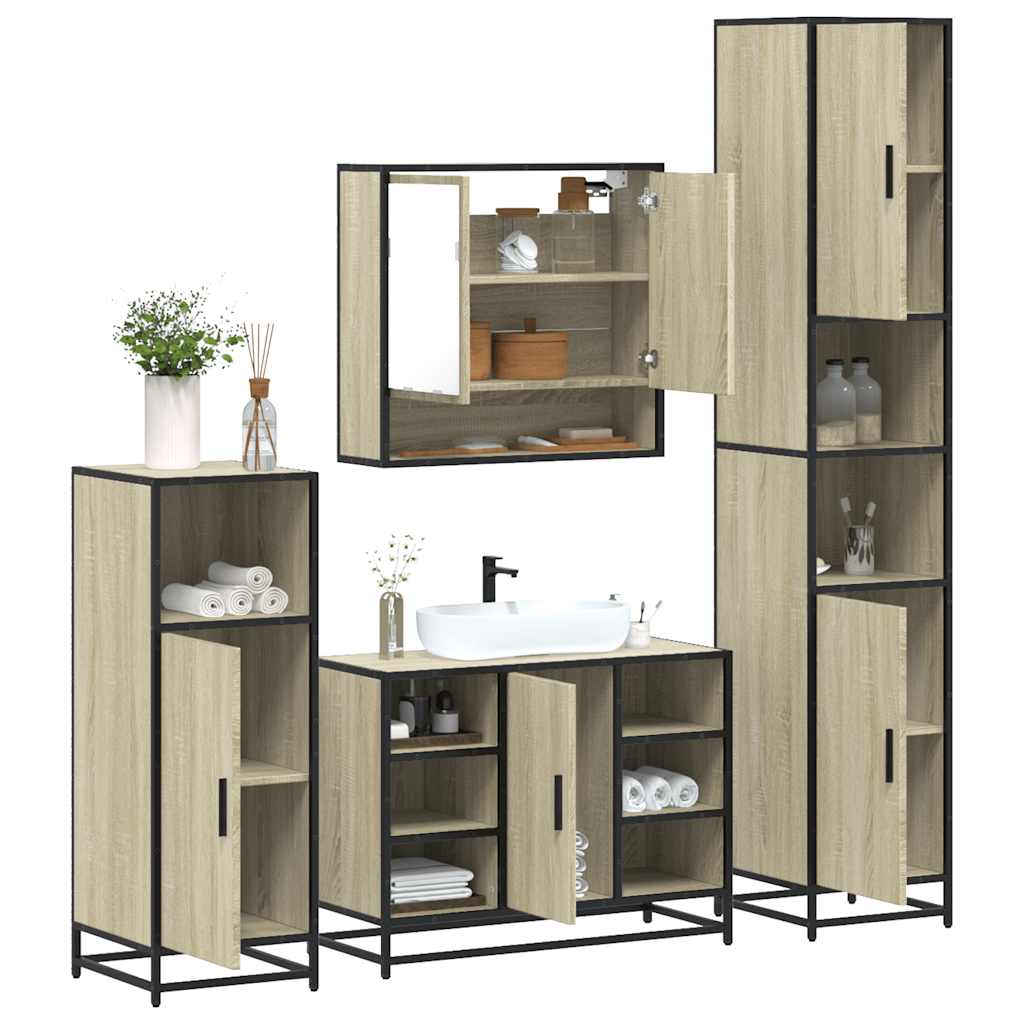 vidaXL 4 Piece Bathroom Furniture Set Sonoma Oak Engineered Wood