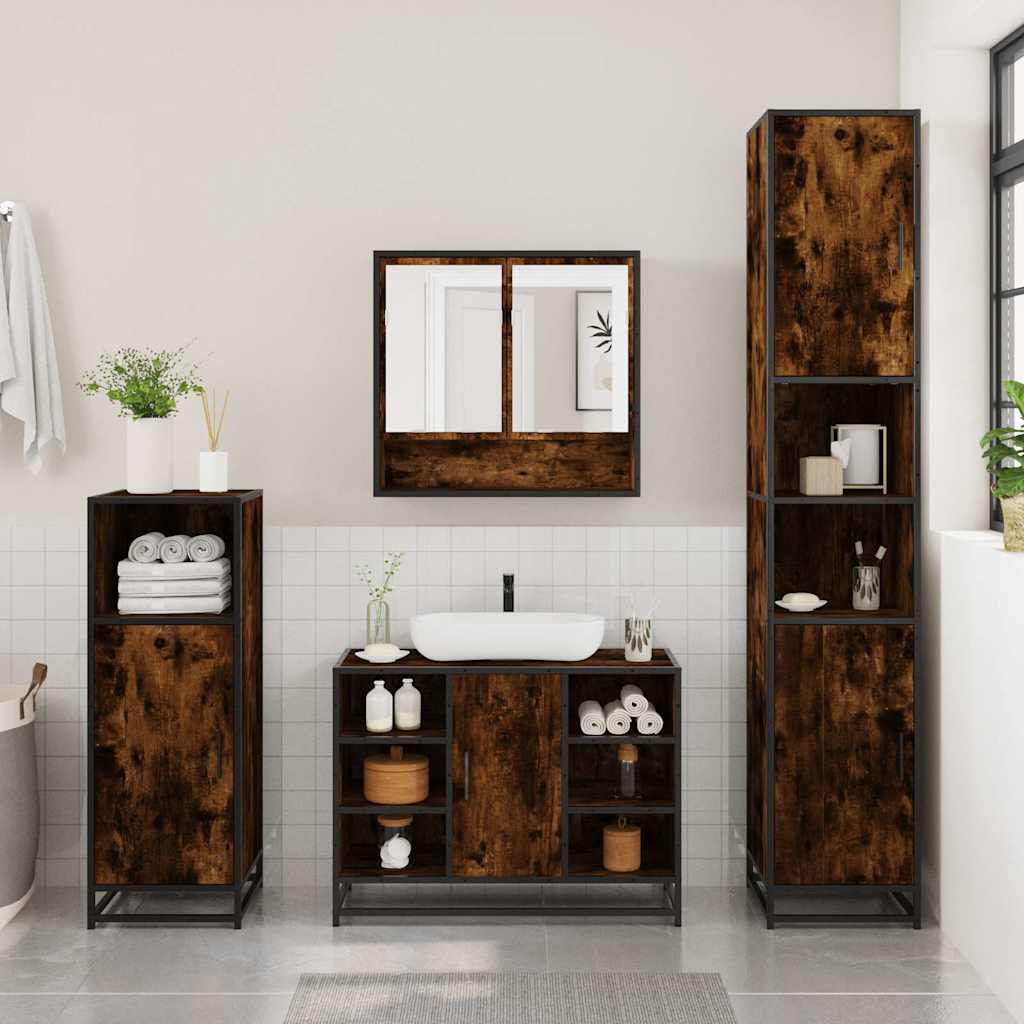 vidaXL 4 Piece Bathroom Furniture Set Smoked Oak Engineered Wood