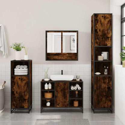 vidaXL 4 Piece Bathroom Furniture Set Smoked Oak Engineered Wood