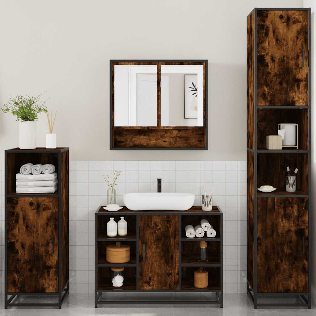 vidaXL 4 Piece Bathroom Furniture Set Smoked Oak Engineered Wood