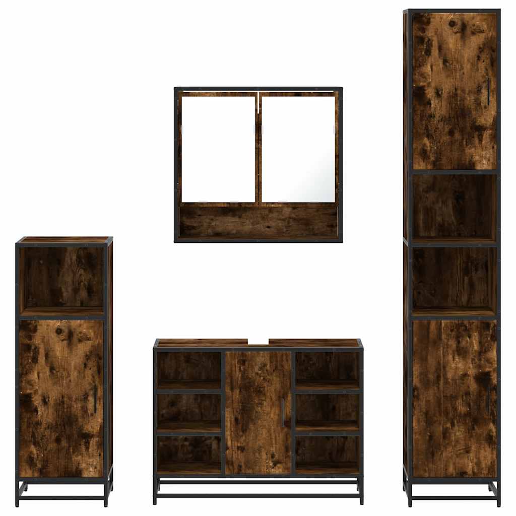 vidaXL 4 Piece Bathroom Furniture Set Smoked Oak Engineered Wood