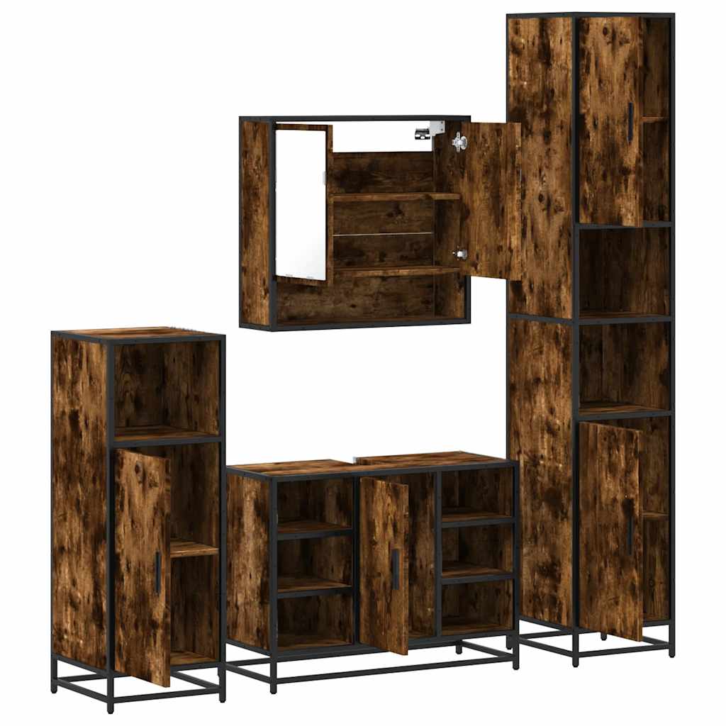 vidaXL 4 Piece Bathroom Furniture Set Smoked Oak Engineered Wood