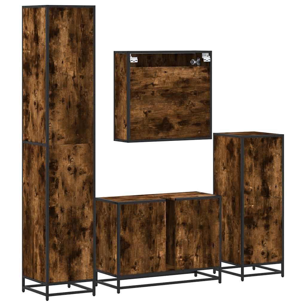 vidaXL 4 Piece Bathroom Furniture Set Smoked Oak Engineered Wood