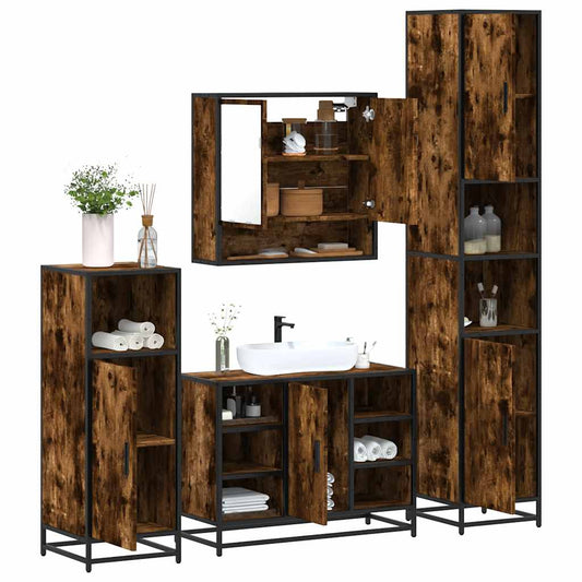 vidaXL 4 Piece Bathroom Furniture Set Smoked Oak Engineered Wood