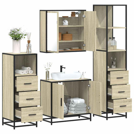 vidaXL 4 Piece Bathroom Furniture Set Sonoma Oak Engineered Wood