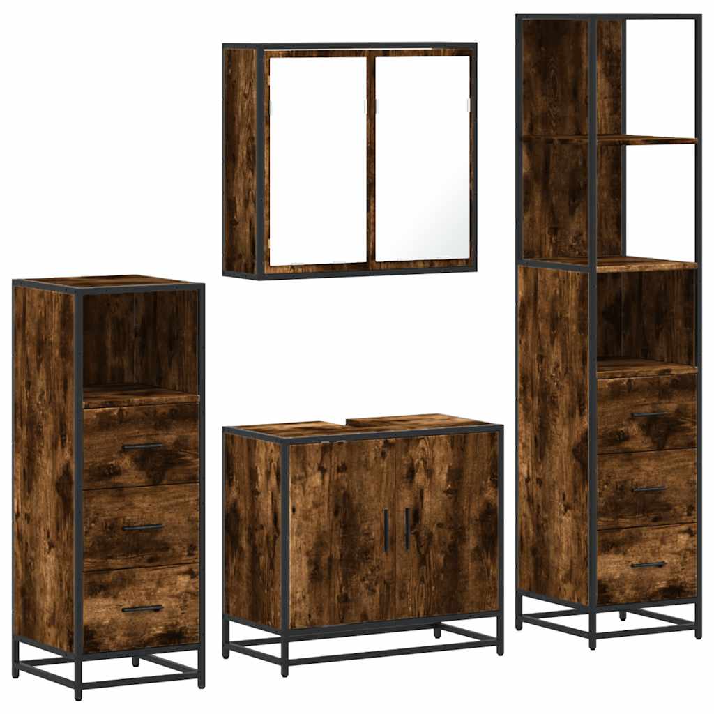 vidaXL 4 Piece Bathroom Furniture Set Smoked Oak Engineered Wood