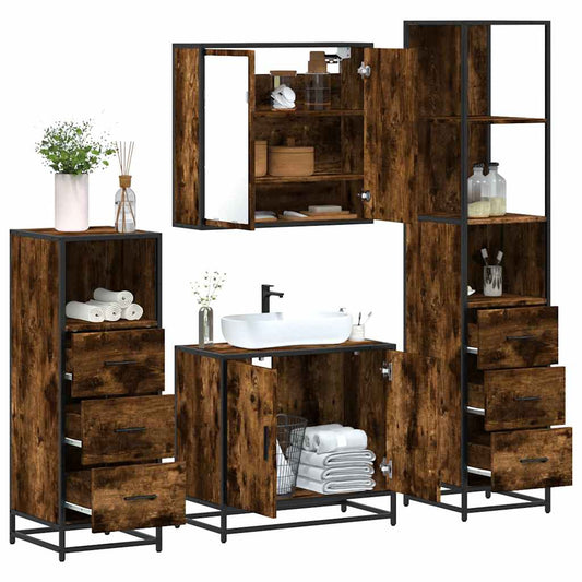 vidaXL 4 Piece Bathroom Furniture Set Smoked Oak Engineered Wood