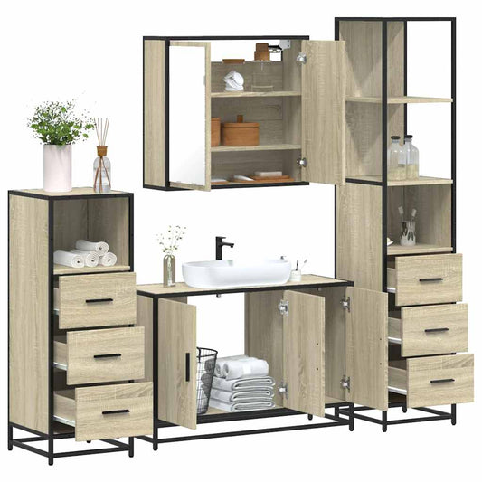 vidaXL 4 Piece Bathroom Furniture Set Sonoma Oak Engineered Wood