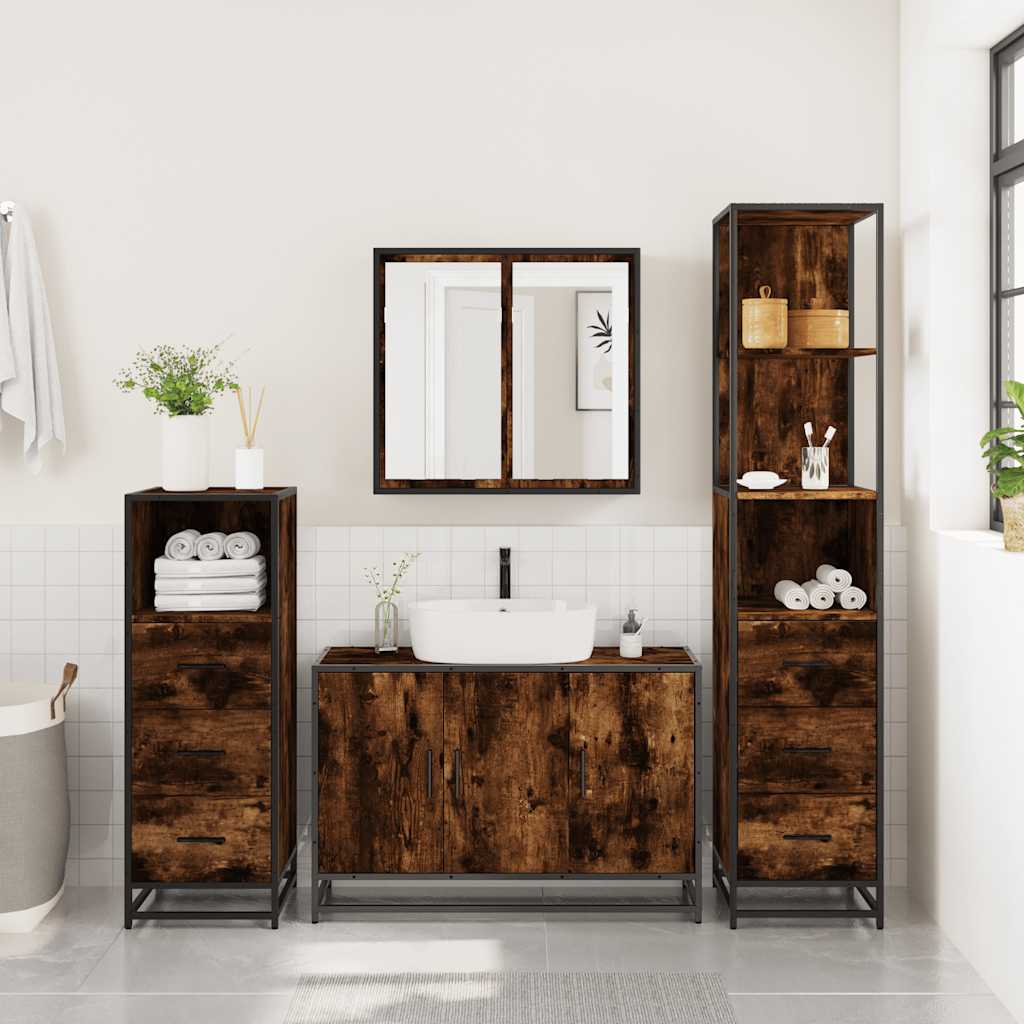 vidaXL 4 Piece Bathroom Furniture Set Smoked Oak Engineered Wood