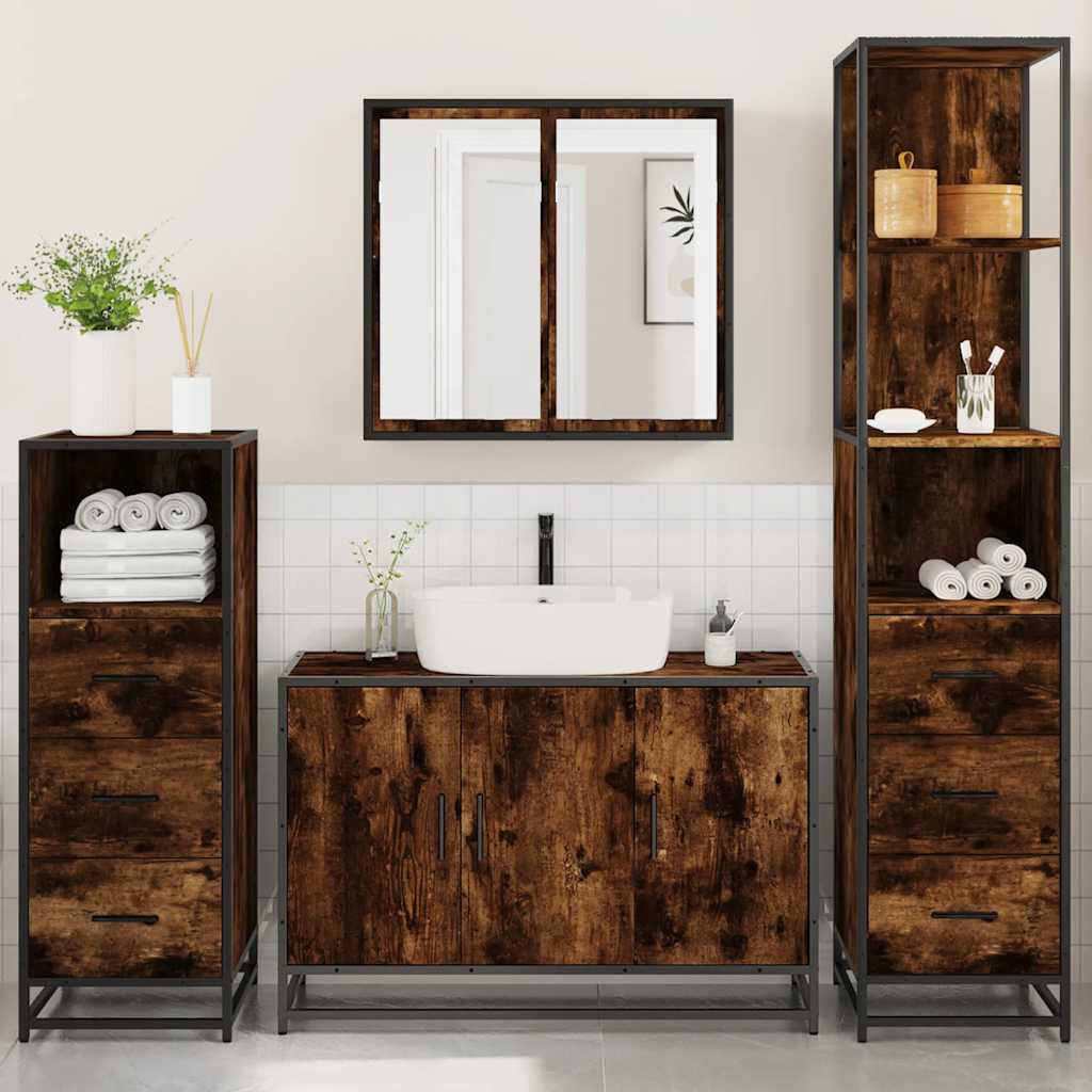 vidaXL 4 Piece Bathroom Furniture Set Smoked Oak Engineered Wood
