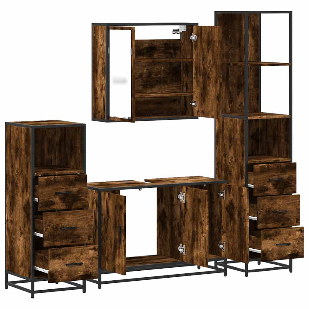 vidaXL 4 Piece Bathroom Furniture Set Smoked Oak Engineered Wood
