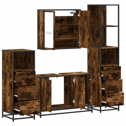 vidaXL 4 Piece Bathroom Furniture Set Smoked Oak Engineered Wood