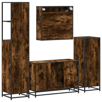 vidaXL 4 Piece Bathroom Furniture Set Smoked Oak Engineered Wood