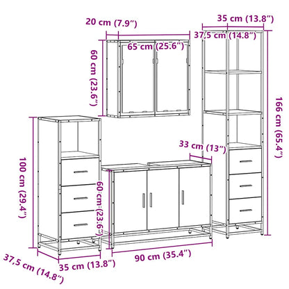 vidaXL 4 Piece Bathroom Furniture Set Smoked Oak Engineered Wood