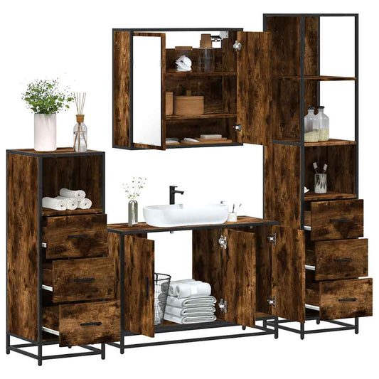 vidaXL 4 Piece Bathroom Furniture Set Smoked Oak Engineered Wood