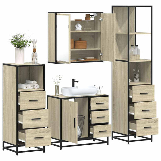 vidaXL 4 Piece Bathroom Furniture Set Sonoma Oak Engineered Wood